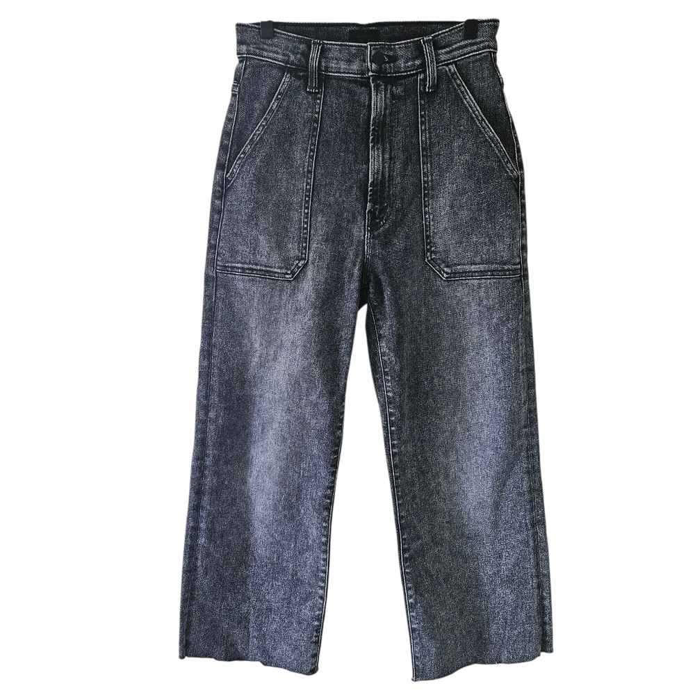 Mother Black Dark Wash Wide Leg Cropped Jeans